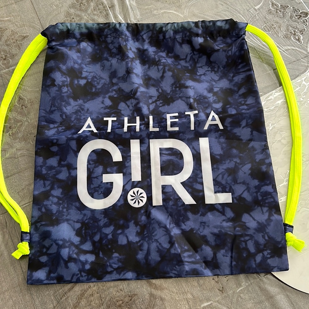 Athleta Girl Cinch Drawstring bag backpack Nylon blue & green.